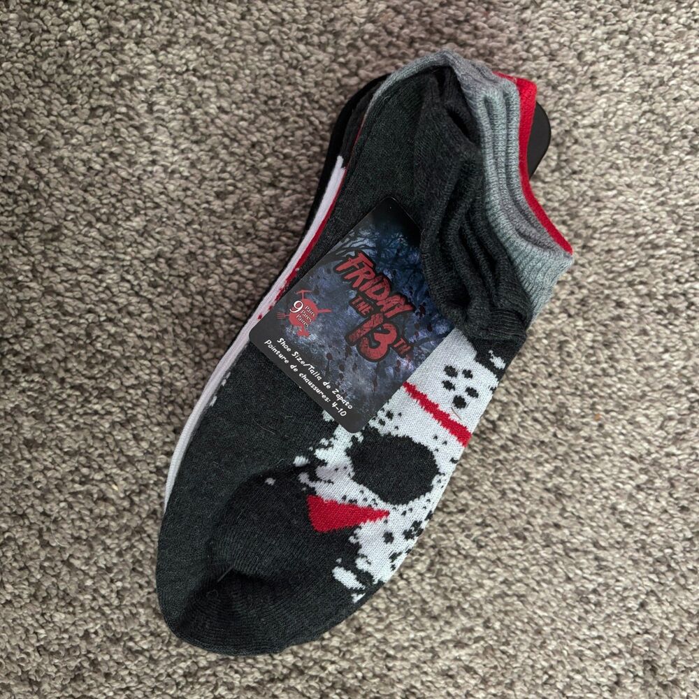 Friday the 13th Jason Hockey Mask No Show Socks 9 Pair Shoe Size 4-10 NWT
